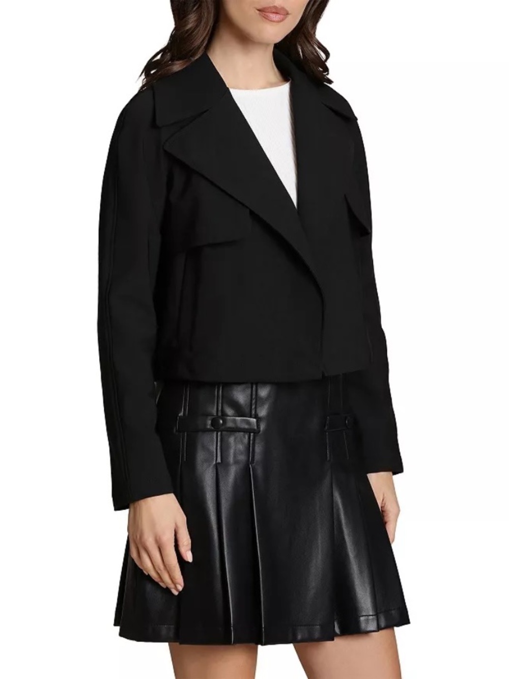 Bagatelle Collection Open Front Cropped Trench Coat L Black Cool Tech Nylon EC - Picture 3 of 4